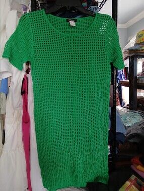 Kersma Green Open-Knit Short Sleeve Coverup
